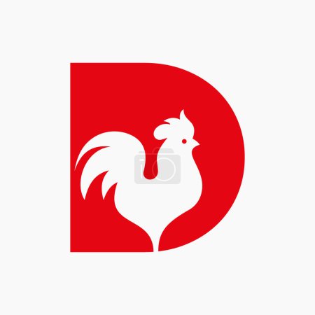 Illustration for Letter D Poultry Logo With Hen Symbol. Chicken Logo, Rooster Sigh Vector Template - Royalty Free Image