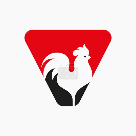 Illustration for Letter V Poultry Logo With Hen Symbol. Chicken Logo, Rooster Sigh Vector Template - Royalty Free Image