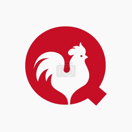 Illustration for Letter Q Poultry Logo With Hen Symbol. Chicken Logo, Rooster Sigh Vector Template - Royalty Free Image