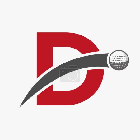 Ilustración de Logotipo de golf en la letra D Concepto con icono de pelota de golf en movimiento. Símbolo de logotipo deportivo de hockey - Imagen libre de derechos