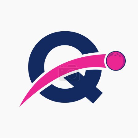 Téléchargez les illustrations : Lettre Q Logo Bowling. Symbole de boule de bowling avec icône de boule mobile - en licence libre de droit