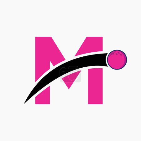 Téléchargez les illustrations : Lettre M Logo Bowling. Symbole de boule de bowling avec icône de boule mobile - en licence libre de droit