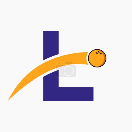 Téléchargez les illustrations : Lettre L Logo Bowling. Symbole de boule de bowling avec icône de boule mobile - en licence libre de droit