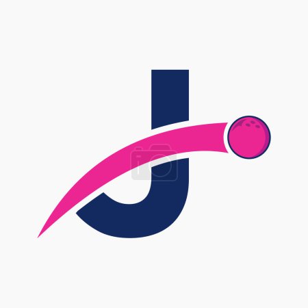 Téléchargez les illustrations : Lettre J Logo Bowling. Symbole de boule de bowling avec icône de boule mobile - en licence libre de droit
