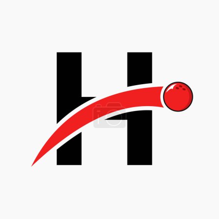 Téléchargez les illustrations : Lettre H Logo Bowling. Symbole de boule de bowling avec icône de boule mobile - en licence libre de droit