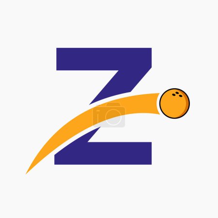 Téléchargez les illustrations : Logo de bowling de la lettre Z. Symbole de boule de bowling avec icône de boule mobile - en licence libre de droit