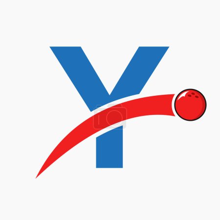 Téléchargez les illustrations : Lettre Y Logo Bowling. Symbole de boule de bowling avec icône de boule mobile - en licence libre de droit