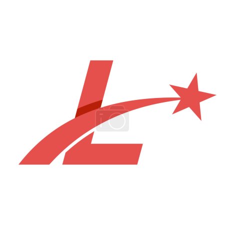 Illustration for Star Logo On Letter L. Moving Star Symbol Vector Template - Royalty Free Image