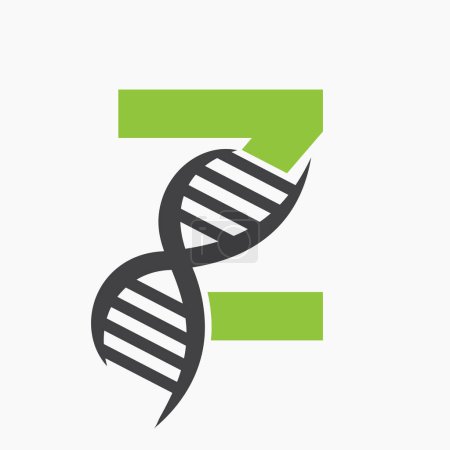 Ilustración de Letra Z Concepto de diseño de logotipo de ADN con icono de célula de ADN. Símbolo de atención médica - Imagen libre de derechos