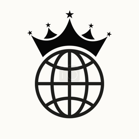 Global Logo Design Concept With Crown Icon. World Symbol Template