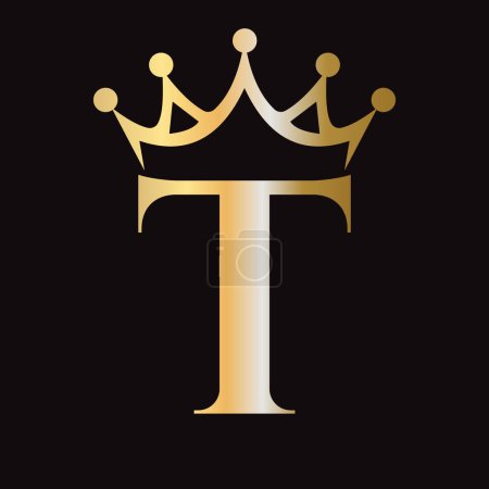 Buchstabe T Krone Logo für Königin Zeichen, Schönheit, Mode, Stern, Elegant, Luxussymbol