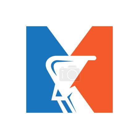 Buchstabe M Bagger Logo für Bauunternehmen. Symbol für Baggermaschine