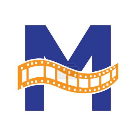 Lettre M avec le symbole de rouleau de films. Logo de film de bande pour le signe de film et le concept de divertissement