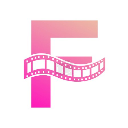 Buchstabe F mit Filmrollen-Symbol. Streifen-Film-Logo für Filmplakat und Unterhaltungskonzept