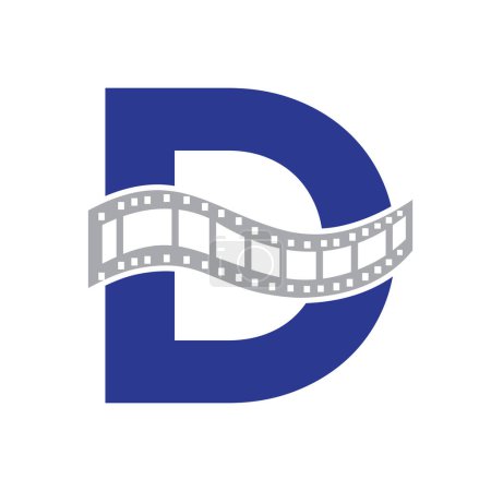 Letra D con Films Roll Symbol. Logo de la película de tira para el signo de película y el concepto de entretenimiento