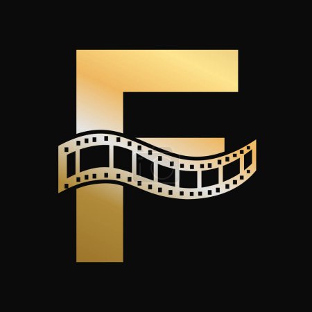 Lettre F avec le symbole de rouleau de films. Logo de film de bande pour le signe de film et le concept de divertissement