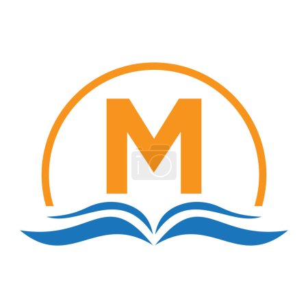 Buchstabe M Education Logo Book Konzept. Ausbildung Karriereschild, Universität, Akademie Graduierung Logo Template Design