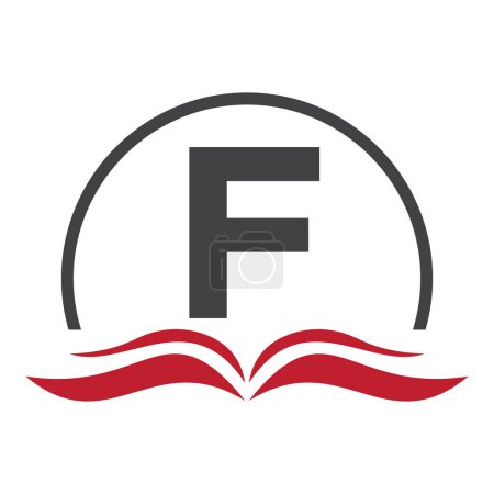 Buchstabe F Education Logo Book Konzept. Ausbildung Karriereschild, Universität, Akademie Graduierung Logo Template Design