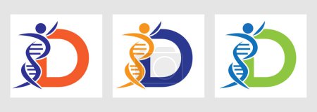 Letter D DNA Logo With Human Symbol. DNA Cell Icon. Health Care Sign
