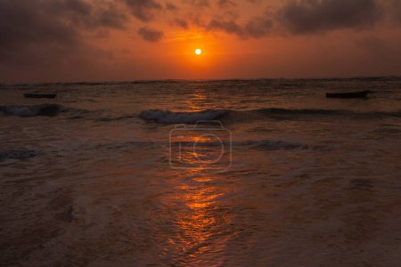 Photo for Paradise beach with white sand and palms. Diani Beach at Indian ocean surroundings of Mombasa, Kenya. Landscape photo exotic beach in Africa - Royalty Free Image