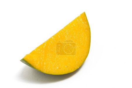 Sliced fresh organic green mango delicious fruit side view isolated on white background clipping path