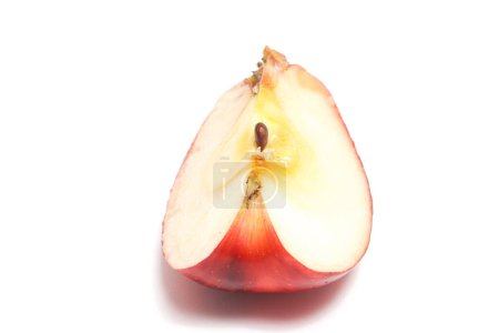 Sliced fresh organic red apple delicious fruit side view isolated on white background clipping path