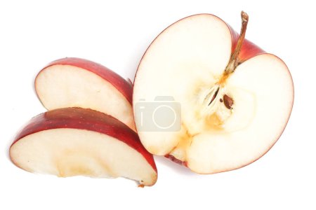 Half cut sliced fresh organic red apple delicious fruit isolated on white background clipping path
