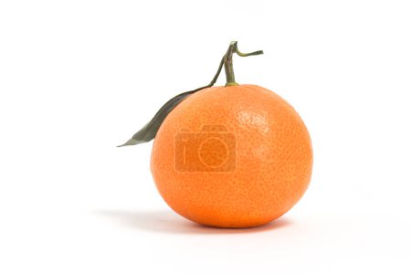 Fresh organic orange delicious fruit side view with green leaves isolated on white background clipping path