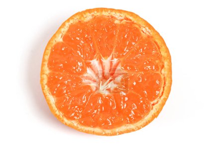 Half cut fresh organic orange delicious fruit top view isolated on white background clipping path