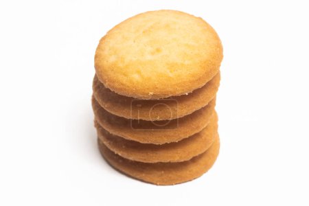 Photo for Stacked of danish butter cookies the country style cookie isolated on white background clipping path - Royalty Free Image