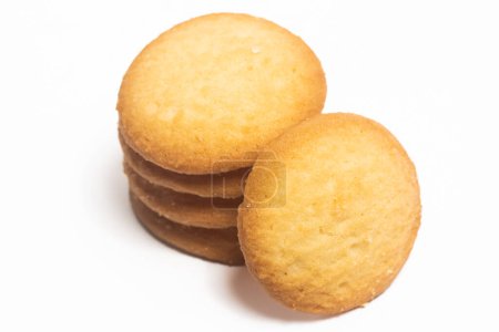 Photo for Stacked of danish butter cookies the country style cookie isolated on white background clipping path - Royalty Free Image