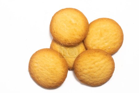 Photo for Group of danish butter cookies the country style cookie top view isolated on white background clipping path - Royalty Free Image