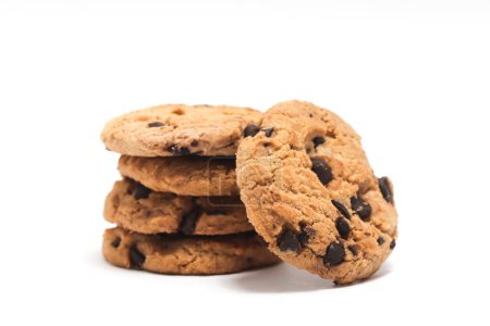 Stacked of chocolate chip cookies isolated on white background clipping path
