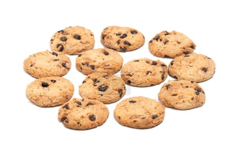 Group of chocolate chip cookies circle photo concept isolated on white background clipping path