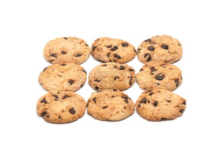 Group of chocolate chip cookies square photo concept isolated on white background clipping path