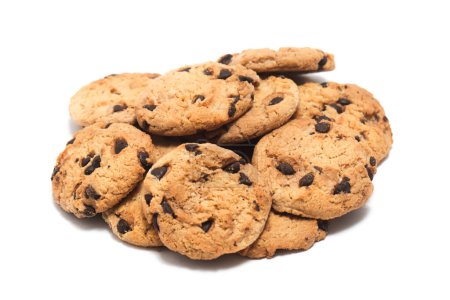 Group of chocolate chip cookies isolated on white background clipping path
