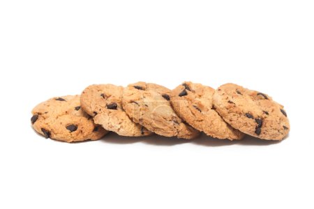 Group of chocolate chip cookies isolated on white background clipping path