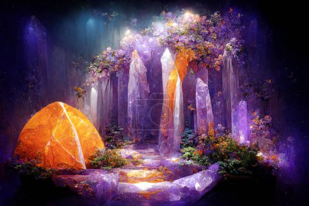 Beautiful crystal forest. Crystal kingdom. Digital art
