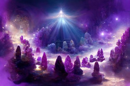Beautiful crystal heaven. Crystal kingdom. Digital art