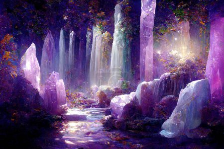 Beautiful crystal forest. Crystal kingdom. Digital art