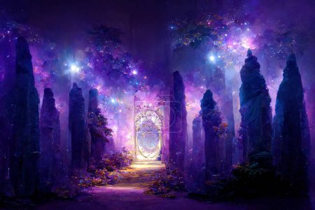 Beautiful crystal heaven. Crystal gate with crystals. Crystal kingdom. Digital art