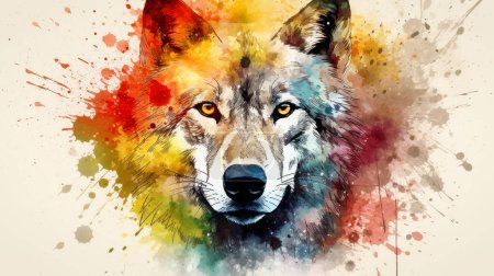 Illustration von Aquarell Wolf, abstrakte Aquarell Hintergrund, generative ai