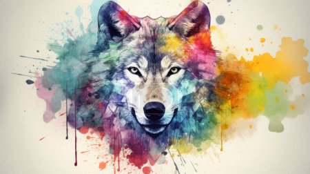 illustration of watercolor wolf, abstract watercolor background, generative ai