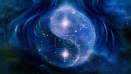 Yin Yang símbolo en el espacio cósmico