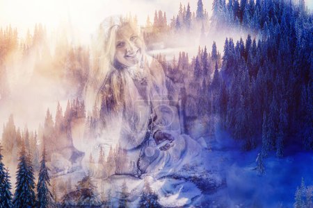 Photo for Shaman woman in winter landscape - Royalty Free Image