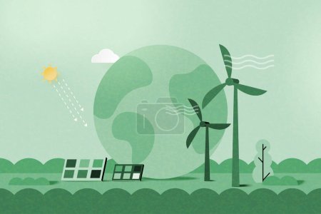 Green alternative renewable energy. Green eco friendly nature landscape background. Ecology and environment concept.Vector Illustration.