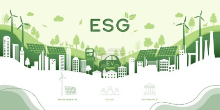 ESG als ökologisches Sozial- und Governance-Konzept. Grüne Ökologie und alternative erneuerbare Energie.Paper Art Vector Illustration.