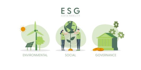 Rettet die Erde. ESG-Konzept. Nachhaltige Ökologie und Konzeptentwürfe für den Umweltschutz. Vektorillustration.