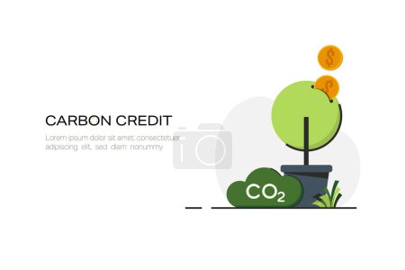 Carbon Credit Konzept. Nachhaltige Entwicklung zur Verringerung der Auswirkungen der CO2-Emissionen. CO2-Managementkonzept. Flache Vektorabbildung.