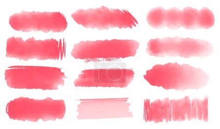 Set of different paint brush strokes in pink pastel colors. Arti